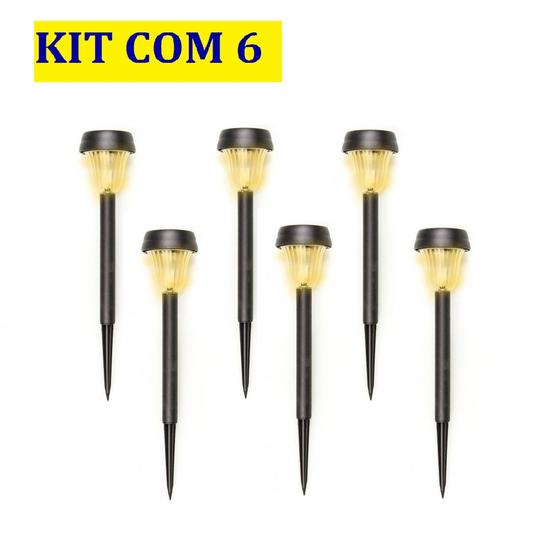 Kit 6 Luminária Espeto Balizador Solar Jardim Led Branco Quente Amarelo