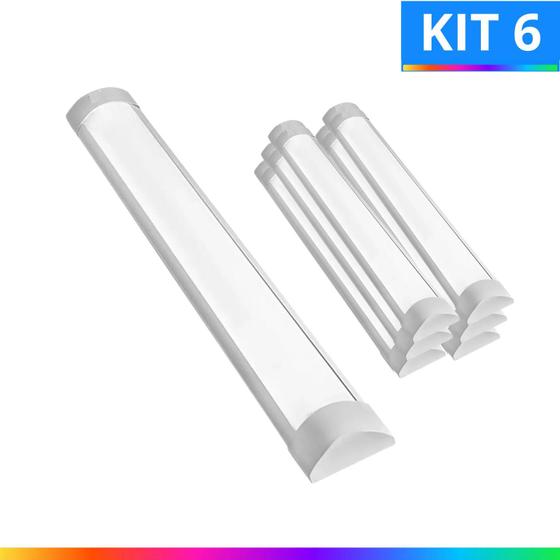 Imagem de Kit 6 Luminária Led 9W Linear Tubular 30CM Branco Frio Sobrepor 6500K Bivolt