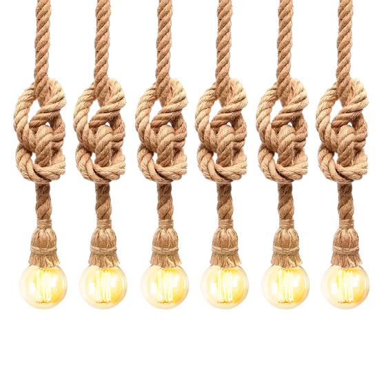 Imagem de Kit 6 Luminária Pendente Design Rustico Retrô Corda Sisal