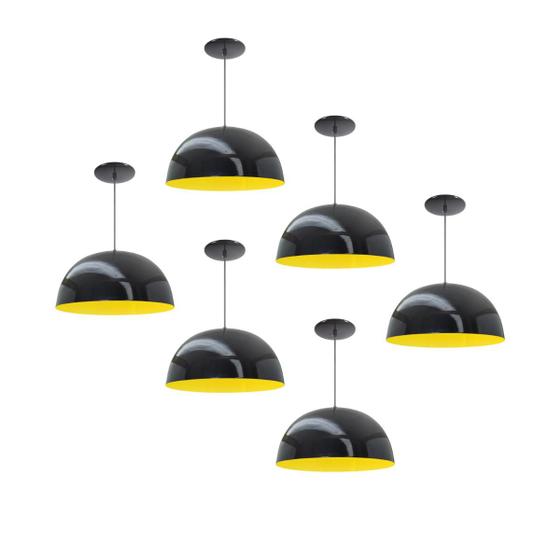 Imagem de Kit 6 Luminária Pendente Meia Lua 24cm Interior Amarelo Com Fiação 110/220v