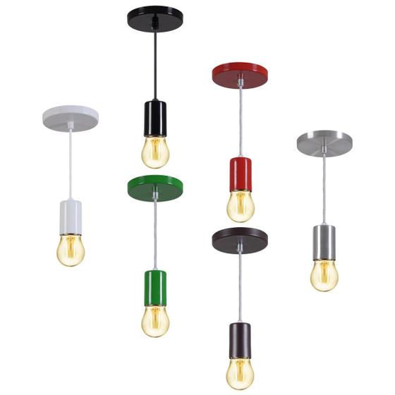 Imagem de Kit 6 Luminária Pendente Soquete Copinho Lustre Retrô Em Alumínio 110/220v E27