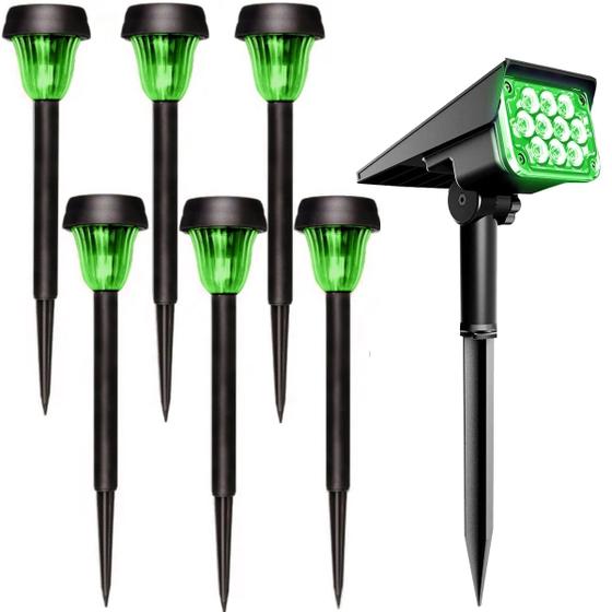 Imagem de Kit 6 Luminárias Solar Led Branco Prova D'água Ecoforce Balizador 18591 Jardim 1 Refletor 6 Leds Verde 10x Mais Forte 18751