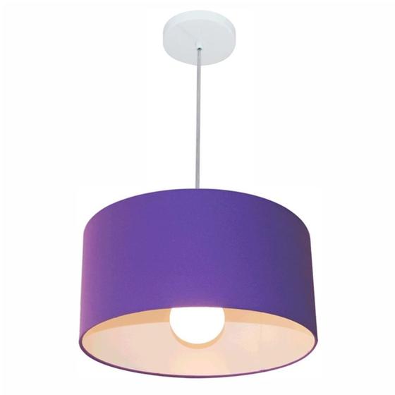 Imagem de Kit/6 Lustre Pendente Cilíndrico Md-4031 Cúpula em Tecido 40x21cm Roxo - Bivolt