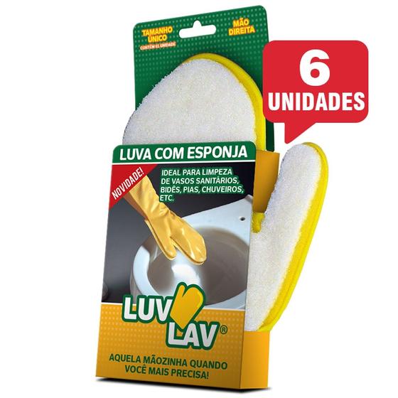 Imagem de Kit 6 Luvas com Esponja para lavar sanitários, pias, etc.