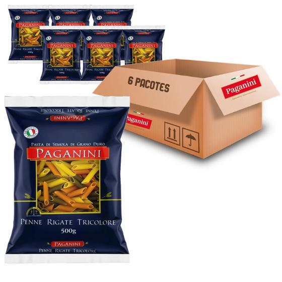 Imagem de Kit 6 Macarrão Italiano Penne Rigate Tricolore Paganini 500G