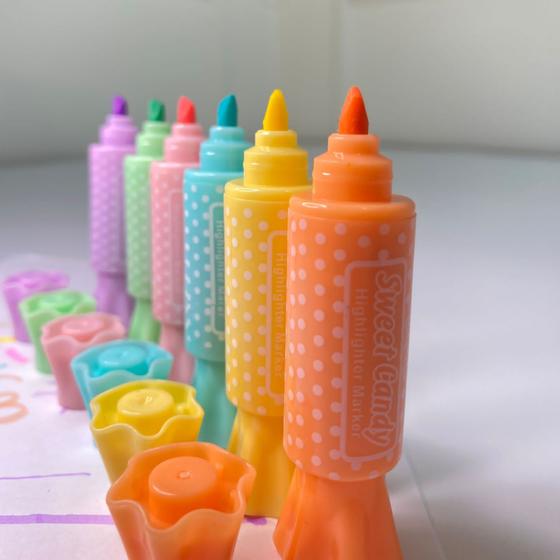 Imagem de Kit 6 marca-textos ponta dupla sweet candy fofos e divertidos para escola
