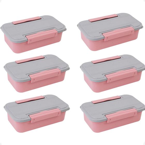 Imagem de Kit 6 Marmita e Pote 2 em 1 Rosa Com Travas Laterais 780ML
