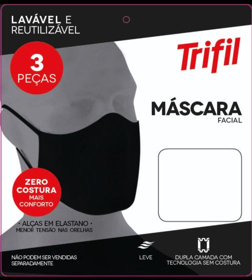 Imagem de Kit 6 Máscaras De Proteção Trifil Fit Antimicrobial Lavável PRETA