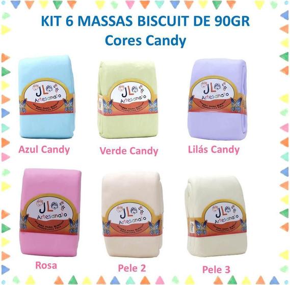 Imagem de Kit 6 Massas De Biscuit Jl Artesanato 90 Gramas Cores Candy