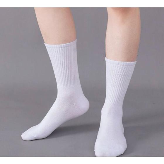 Imagem de Kit 6 meias algodão masculina lisa cano alto sport