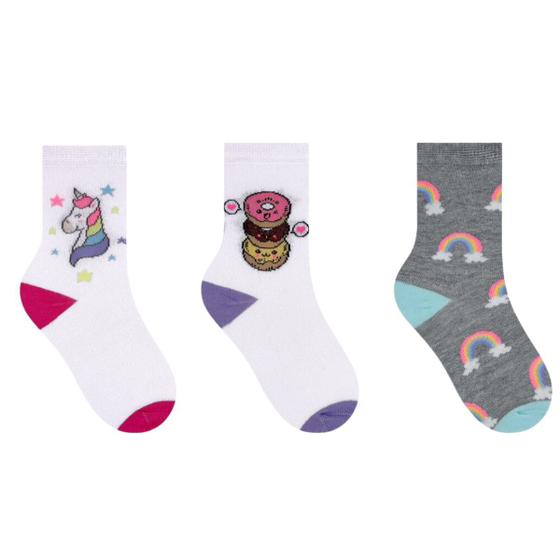 Imagem de Kit 6 Meias Infantil Menina Algodão Estampas Selene 2488