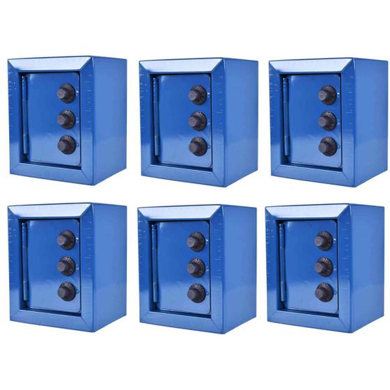 Imagem de Kit 6 Mini Cofres Com Segredo 10x8x12Cm Azul Escuro Fercar