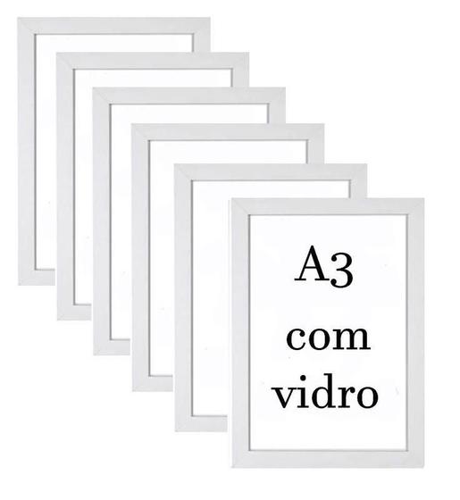 Imagem de Kit 6 Molduras A3 ( 30 X 42 ) Com Vidro Cor Branca