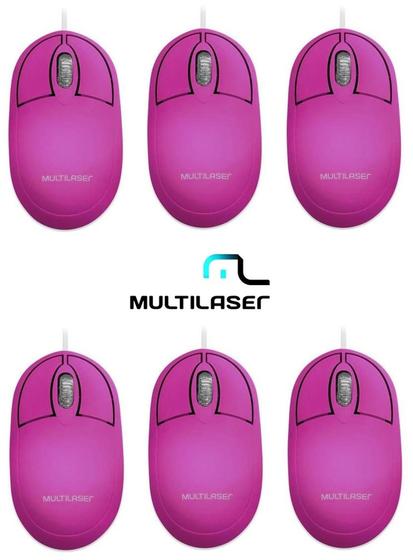 Imagem de Kit 6 Mouse Optico Usb Full Rosa 1200 Dpi Mo304 Destros E Canhotos Multilaser