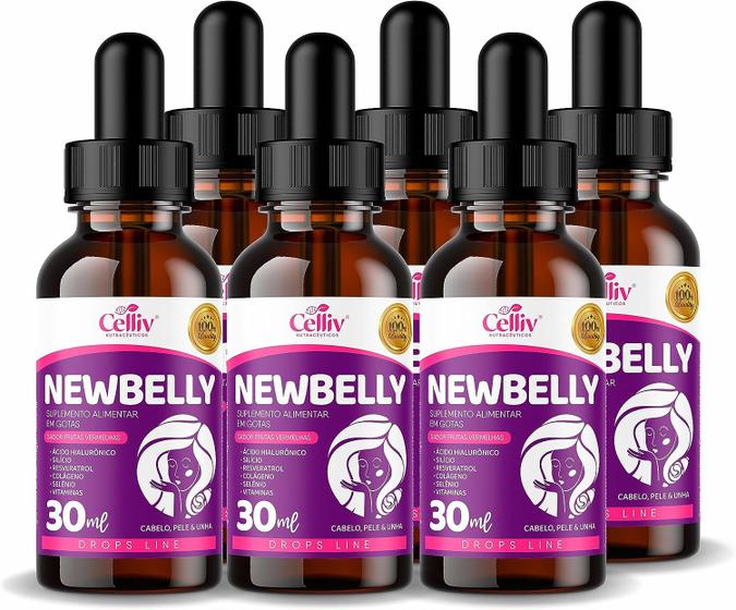 Imagem de Kit 6 Newbelly- Ácido Hialurônico, Silício, Resveratrol, Colágeno e Selênio 30ml Celliv