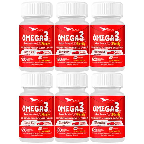 Imagem de Kit 6 Ômega 3 Peixinho 33 EPA 22 DHA Family Global Suplementos 120 Cápsulas