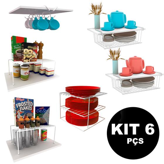 Imagem de Kit 6 Organizadores para Cozinha DiCarlo Armário Prateleira Aço Reforçado