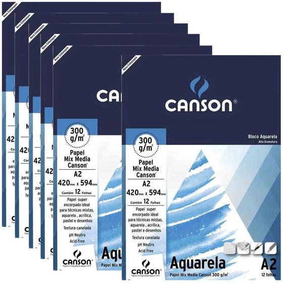 Imagem de Kit 6 Papel aquarela 12 fls A2 300g Canson Original Pintura