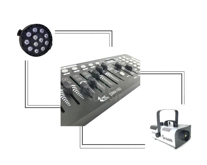 Imagem de Kit 6 par led 12x1w rgbw   dmx 512  maquina de fumaça 1200w