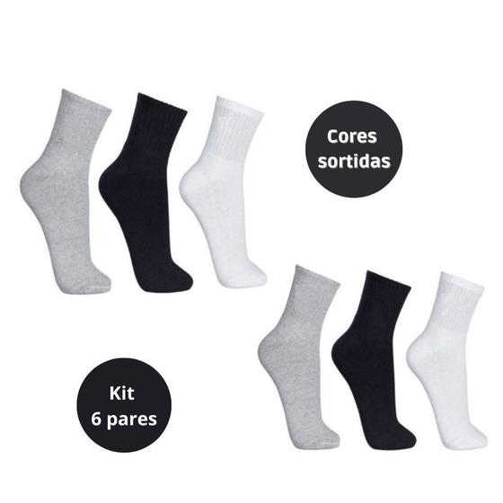 Imagem de Kit 6 pares de meia masculina cano longo esporte