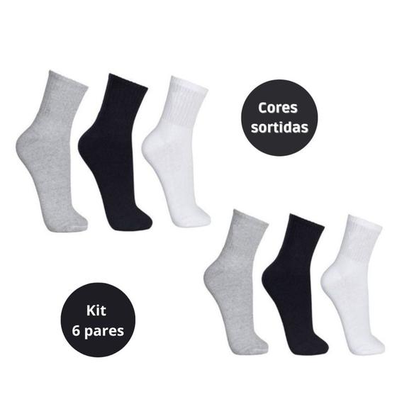 Imagem de Kit 6 pares de meias femininas cano longo esporte básicas novidade
