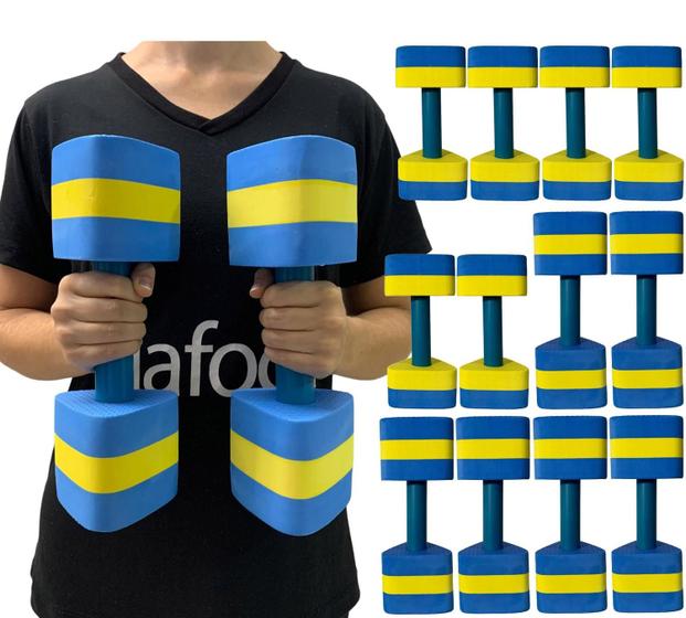 Imagem de Kit 6 Pares Halteres Aquáticos em EVA P 1-2kg e M 2-3kg Azul/Amarelo Dafoca Sports