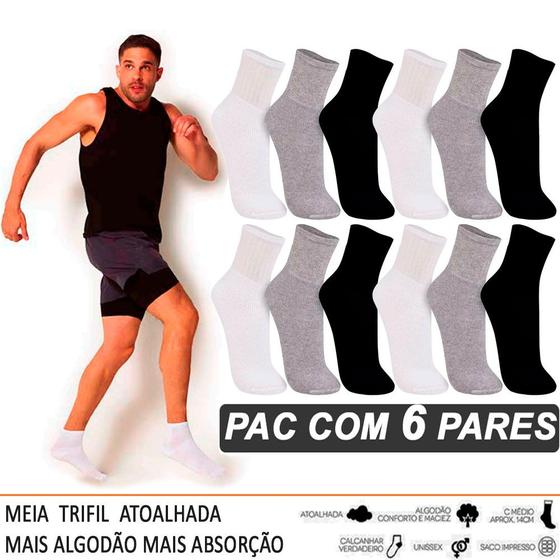 Imagem de Kit 6 Pares Meia Trifil Grossa Algodão Masculina E Feminina