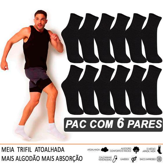 Imagem de Kit 6 Pares Meia Trifil Grossa Algodão Masculina E Feminina