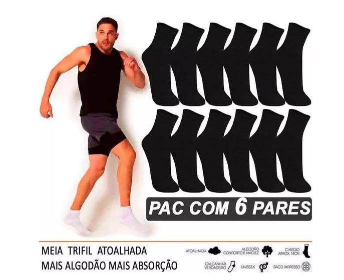 Imagem de Kit 6 Pares Meias Cano Médio Esportivas veste 39 ao 43 Trifil 8720