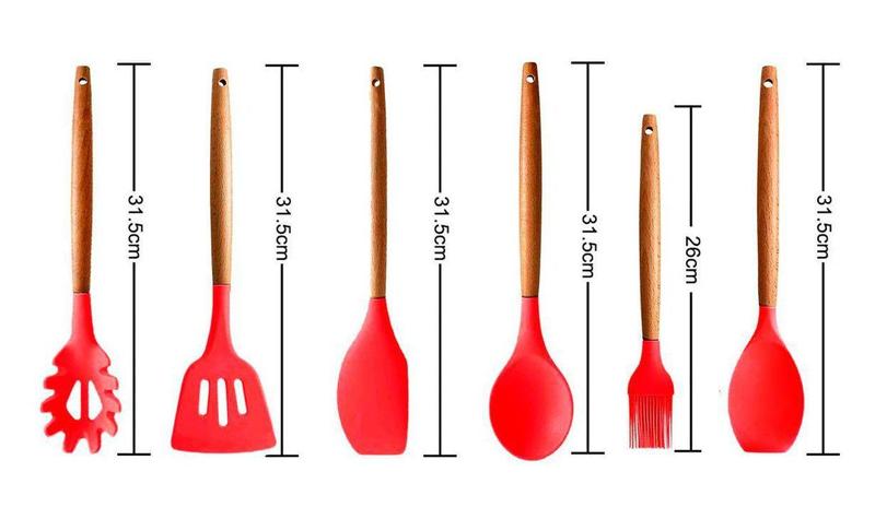 Imagem de Kit 6 Pç Utensílios De Cozinha Colheres De Silicone Vermelha