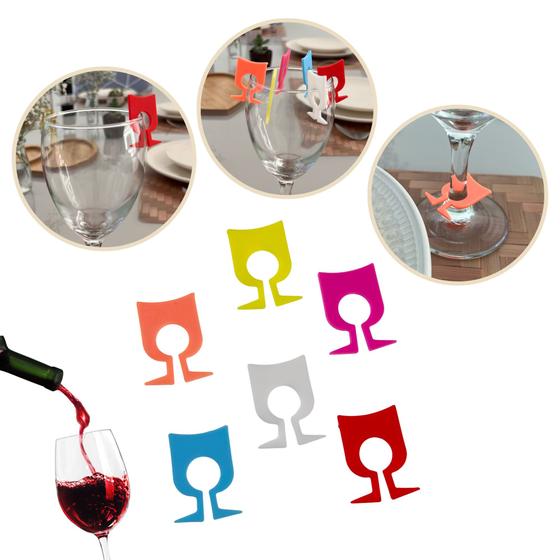 Imagem de Kit 6 Pçs Marcador de Taça de Vinho Identificador Copo Drink Decorativo Silicone