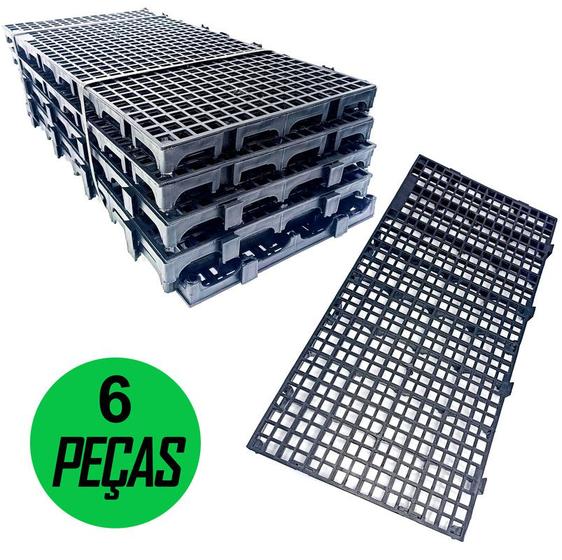 Imagem de Kit 6 Pçs Pallet Plástico Estrado 2,5 x 25x50 Cm Cor Preto - Piso Multiuso