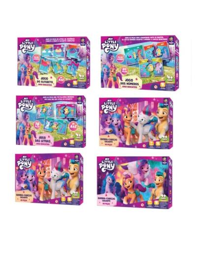 Imagem de Kit 6 peças : 3 Jogos Educativos My Little Pony e 3 Quebra Cabeça Gigante 48 Peças My Little Pony