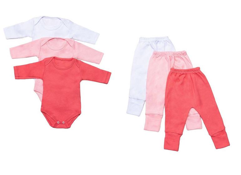 Imagem de Kit 6 Peças Body Bebê e Calça Mijão Manga Longa DCP Kids Liso Algodão Feminino