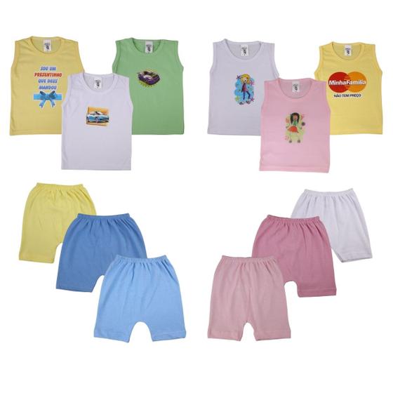 Imagem de Kit 6 Peças Camisetas regata Estampadas shorts Roupinha Bebê
