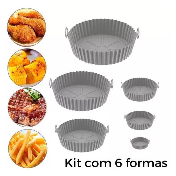 Imagem de kit 6 Peças/Conjunto Cesto de Silicone Forma Redonda Air Fryer e Forno Fritadeira Elétrica com Alça Premium Original