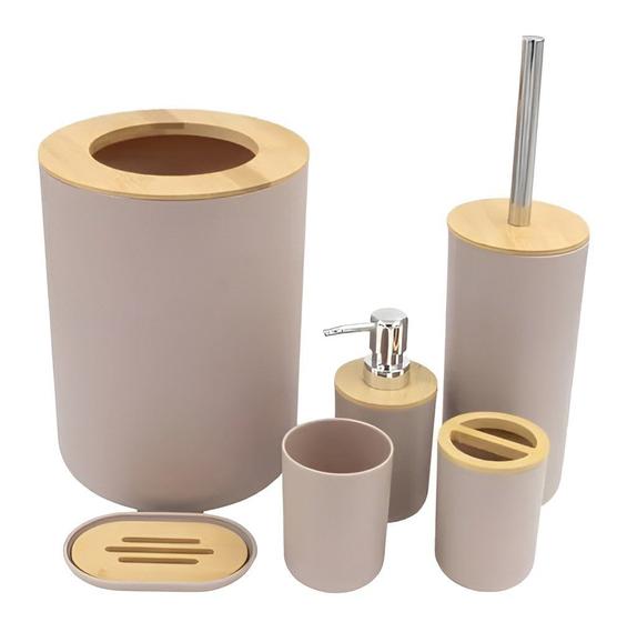 Imagem de Kit 6 Peças Para Banheiro Lavabo Bambu Plástico ABS Moderno