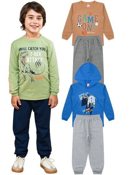 Imagem de Kit 6 peças Roupa Inverno Conjunto Menino Blusas 1 Com Capuz e 2 Sem Capuz + 3 Calças Moletom