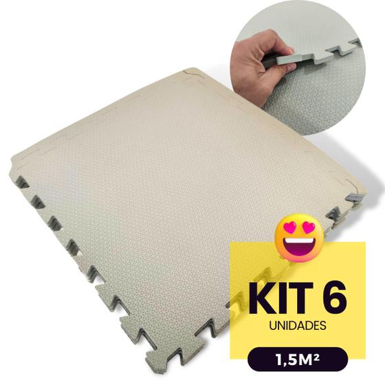 Imagem de Kit 6 Peças Tapete Infantil Placa EVA Estilo Tatame 50x50cm 10mm (1,5m²) Emborrachado p/ Crianças Bebes Exercícios c/ Encaixe + Bordas Acabamento