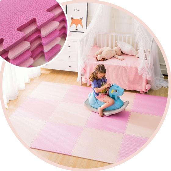 Imagem de Kit 6 Peças Tapete Infantil Placa EVA Estilo Tatame 50x50cm 10mm (1,5m²) Emborrachado p/ Crianças Bebes Exercícios c/ Encaixe + Bordas Acabamento