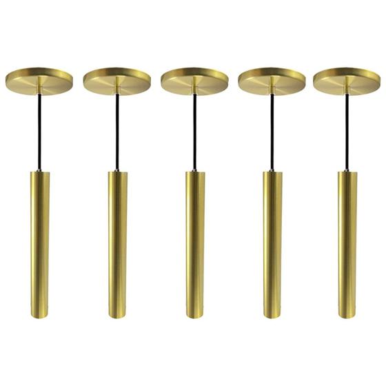 Imagem de Kit 6 Pendente Luminária Tubo Dourado Escovado 30 Cm + Led