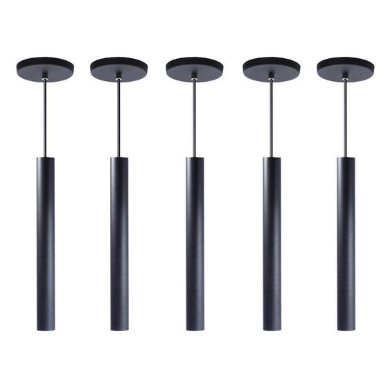 Imagem de Kit 6 Pendente Tubo Preto 30 Cm + Lâmpada LED Branco Neutro