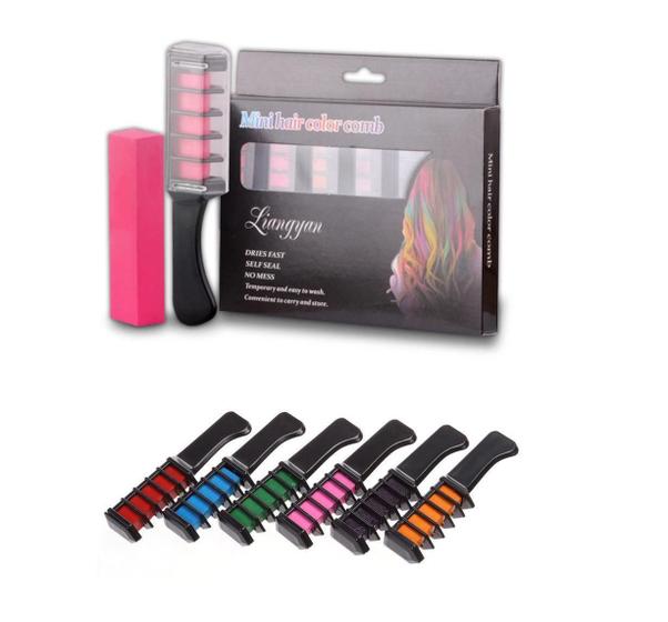 Imagem de Kit 6 Pente Giz Colorido Para Pintar Cabelo Hair Chalking