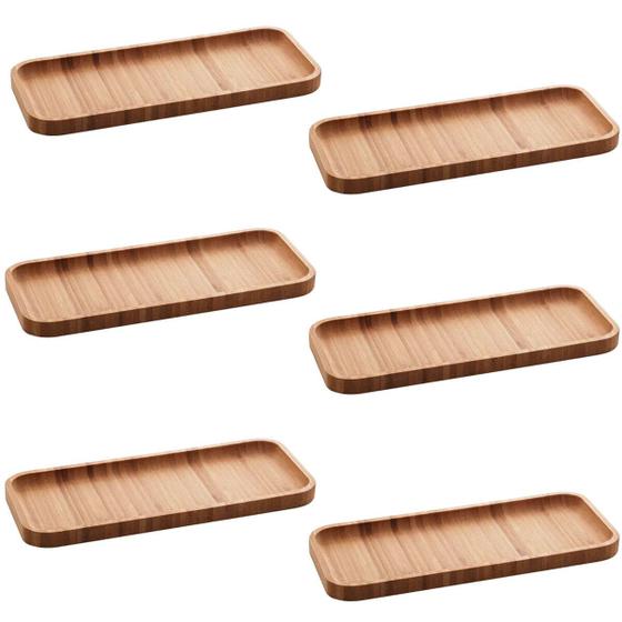 Imagem de Kit 6 Petisqueiras Bandeja Retangular de Bambu 28x11cm Prato Salgados Petisco Hire Lyor