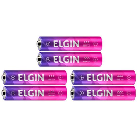 Kit 6 Pilha Recarregável Elgin AAA 1000mAh Palito Cilíndrica P/ Brinquedo Controle Remoto Lanterna Microfone Sem Fio Menor preço em Kit 6 Pilha Recarregável Elgin AAA 1000mAh Palito Cilíndrica P/ Brinquedo Controle Remoto Lanterna Microfone Sem Fio