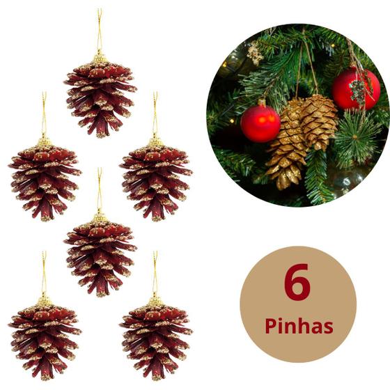 Imagem de Kit 6 Pinha Enfeite Decoração De Árvore de Natal