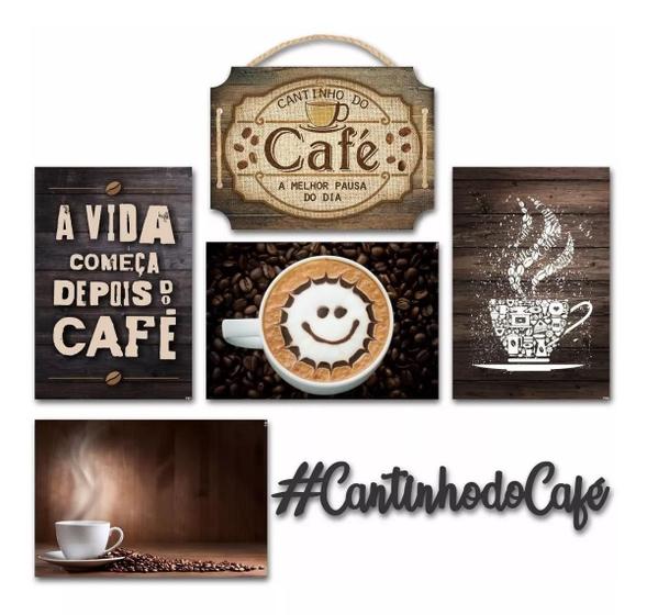 Imagem de Kit 6 Placas Decorativas Em Mdf Tema Café 30X20Cm Cafeteria