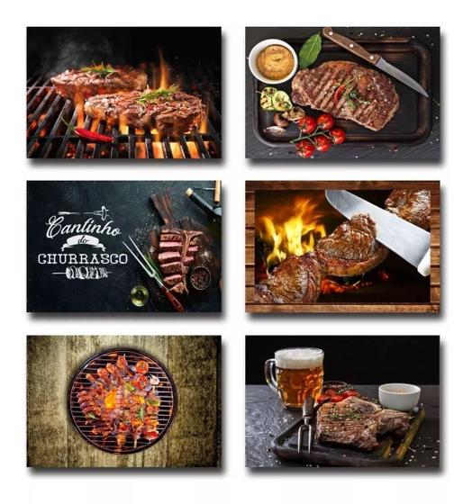 Imagem de Kit 6 Placas Decorativas Mdf Churrasco Churrasqueira Bar