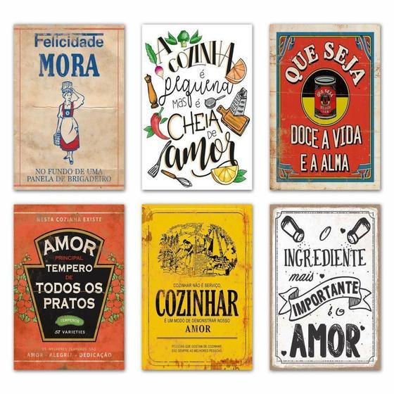 Imagem de Kit 6 Placas Frases Para Cozinha - Decorativas Mdf - 30X20Cm