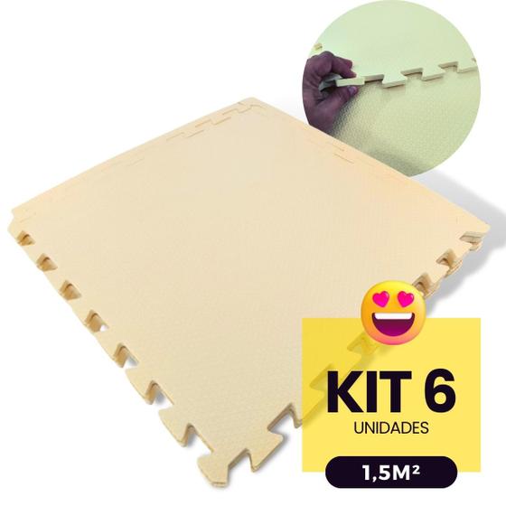 Imagem de Kit 6 Placas Tatame Tapete Tapetinho Piso EVA 50X50X1cm (10mm Espessura) 1,5m² Diversas cores Emborrachado Infantil Yoga Atividades Físicas